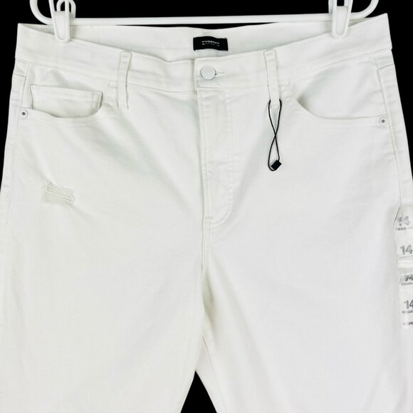 Express Women's Distressed 90s Boot Stretch White Jeans Size 14R High Rise NWOT - Picture 3 of 11